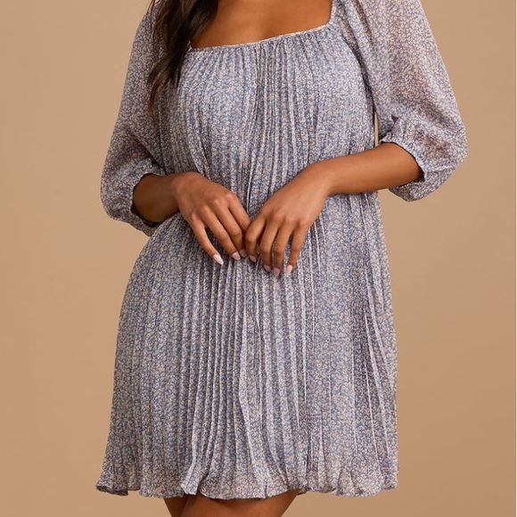 Lulus Blue Floral Pleated Dress - Picture 3 of 8